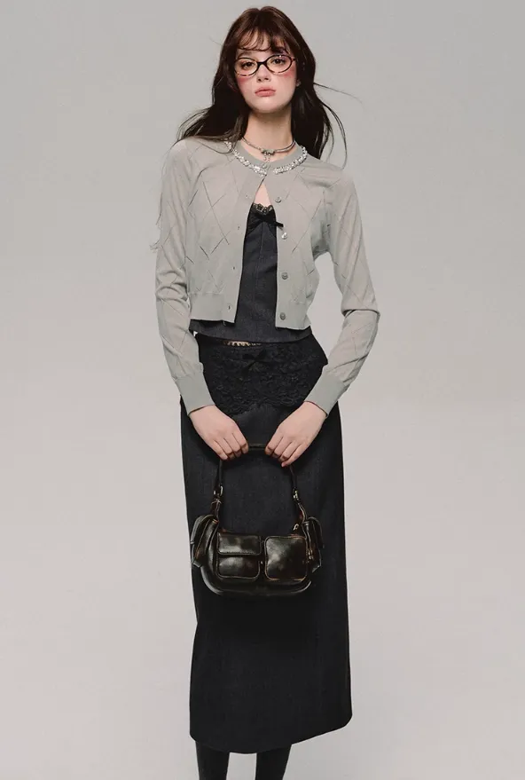 Lace Trim Satin Camisole/Skirt