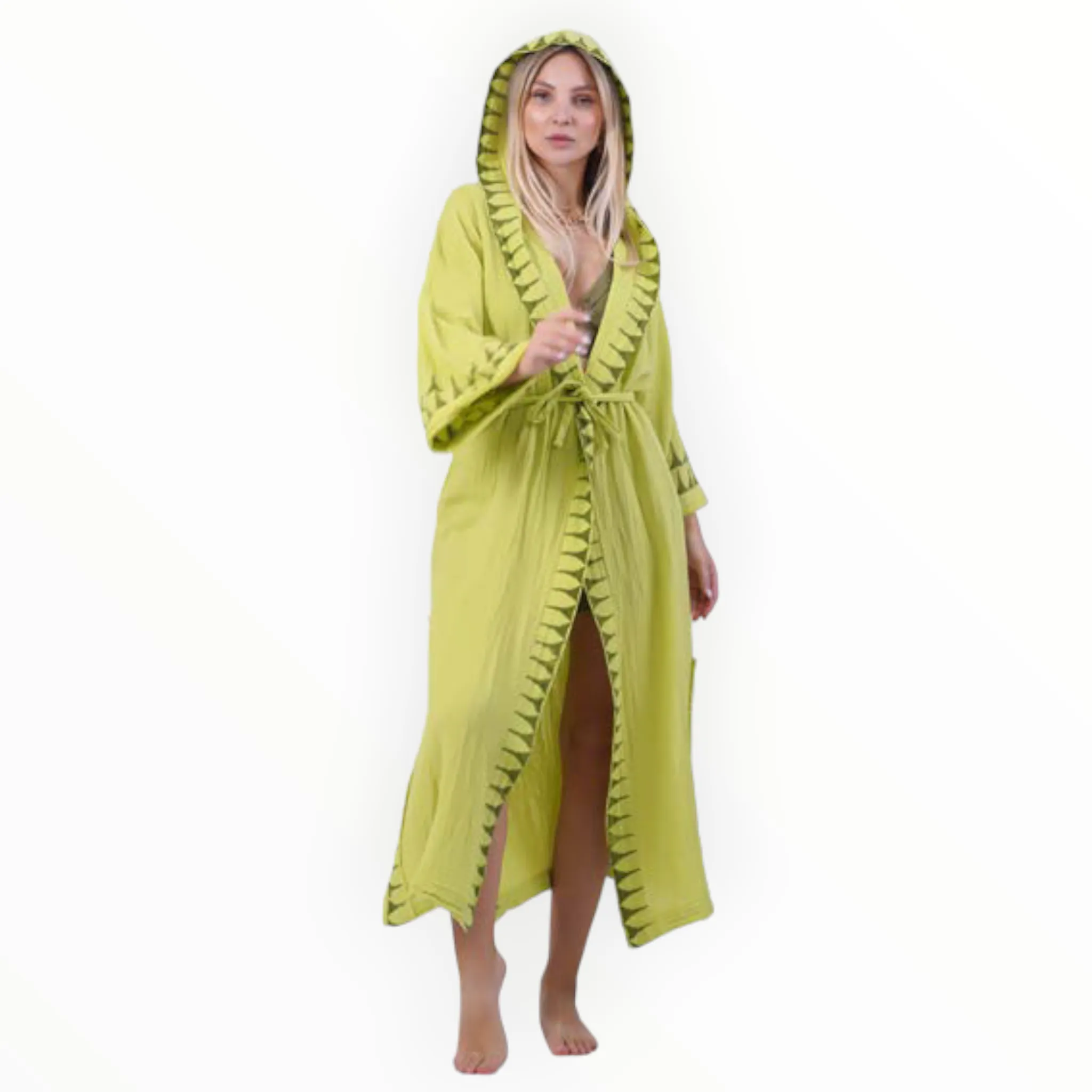 Natural Cotton Block Print Kimono Robe